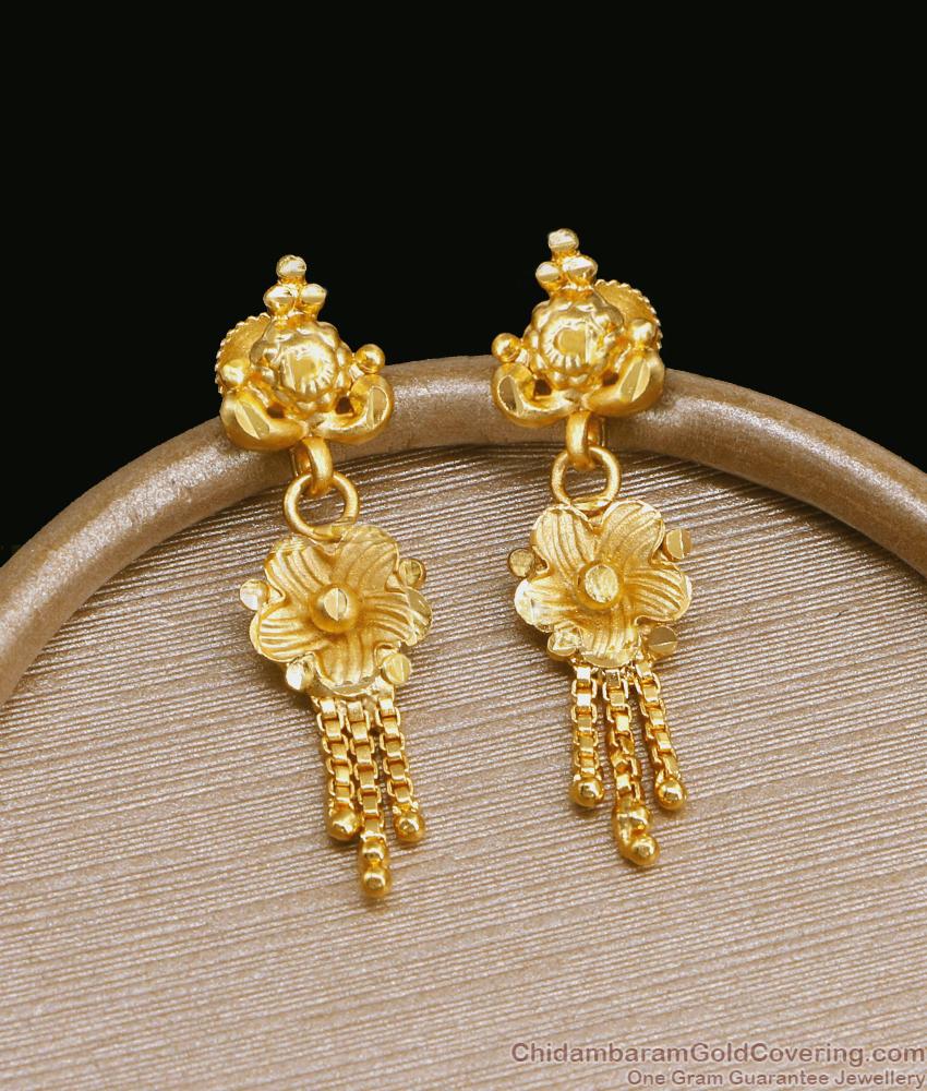 Pure Gold Tone Earring Floral Danglers 2 Gram Gold Jewellery For Women ER4509