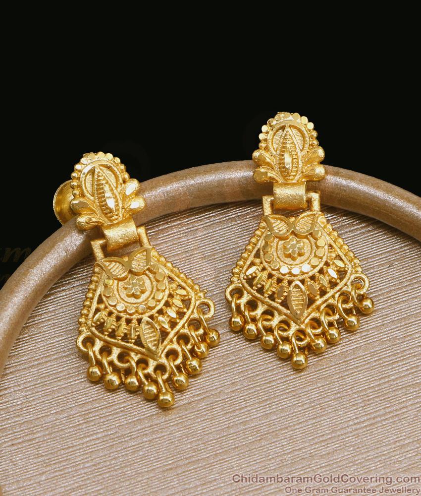 24K Gold Forming Dangler Earring Plain Design For Wedding ER4512