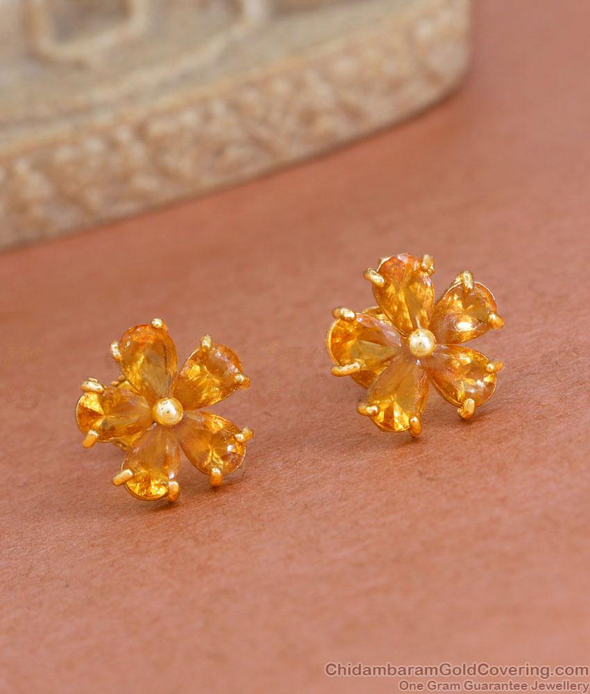 Buy Floral Yellow Gold Earring Stone Studs Online ER4514