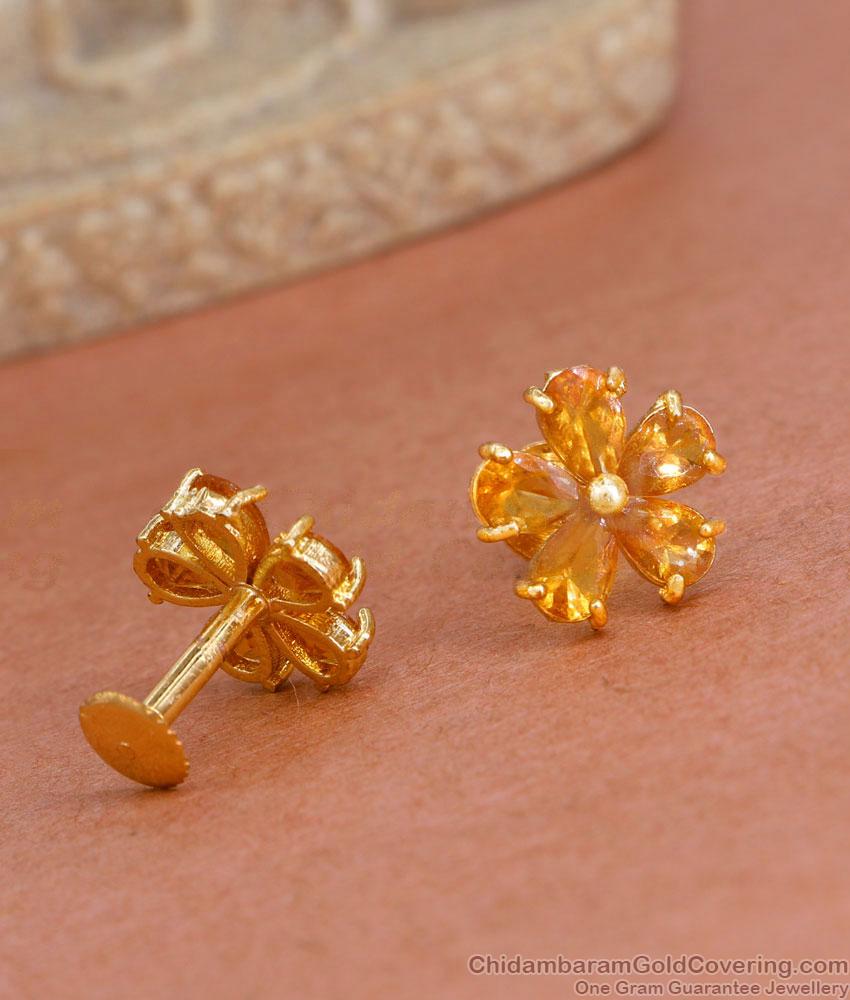 Buy Floral Yellow Gold Earring Stone Studs Online ER4514