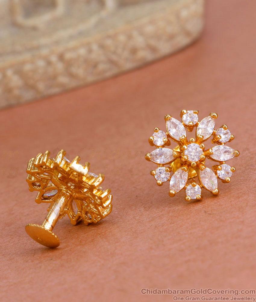 Micro Gold Plated White Stone Earring Flower Design ER4517