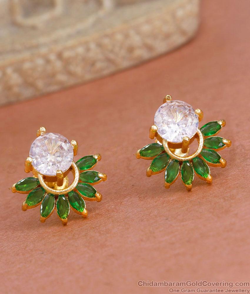 Ad Green Stone Floral Stud Gold Plated Earring ER4519