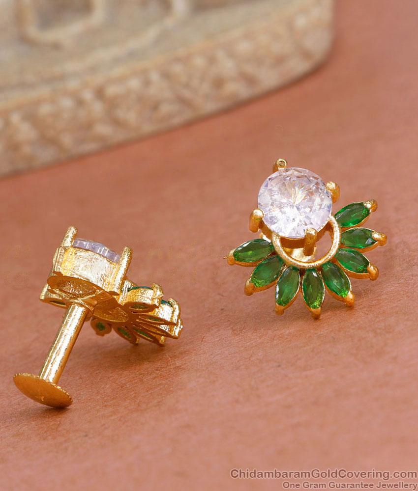 Ad Green Stone Floral Stud Gold Plated Earring ER4519