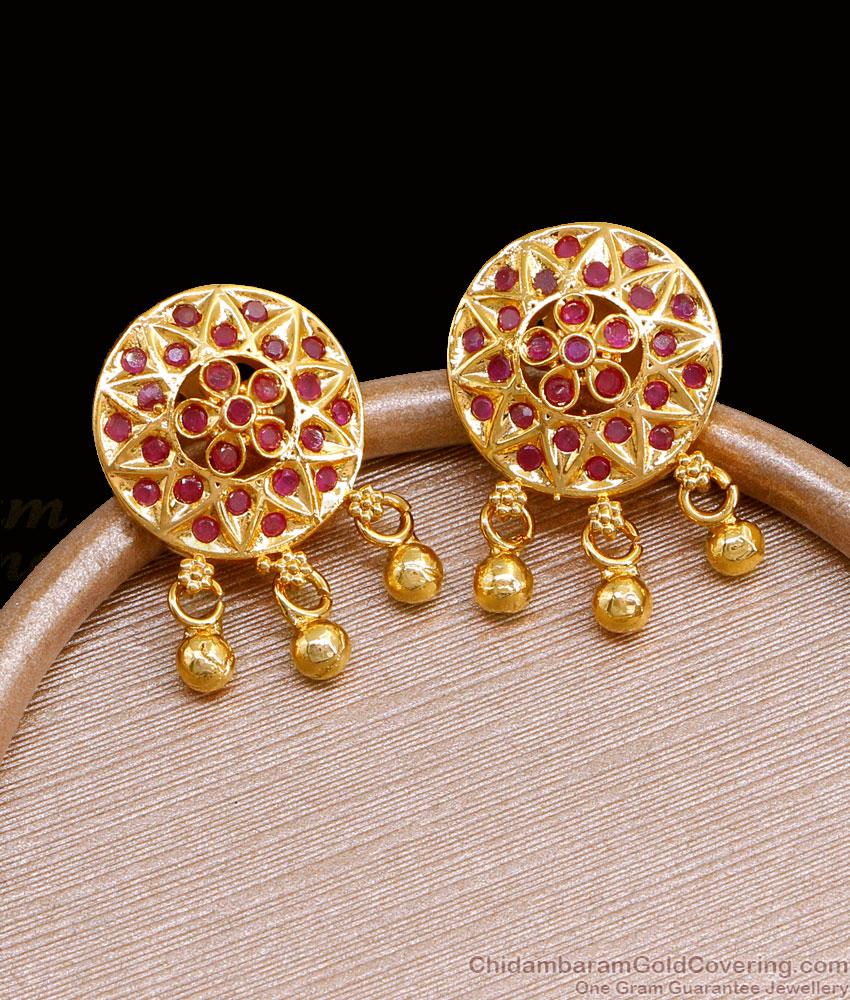 Big Ruby Stone Gold Studs Earring Vintage Collection ER4520