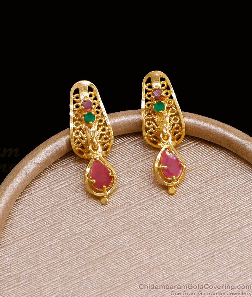 Simple Gold Design Ad Stone Stud Earring For Women ER4522