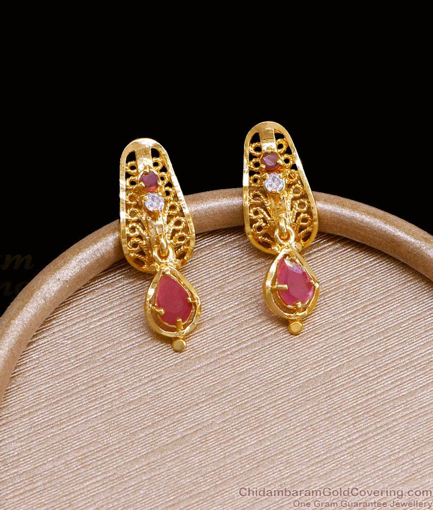 Buy Ruby White Stone Gold Imitation Drop Earrings ER4523