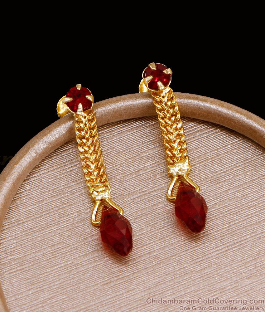 Beautiful Ruby Stone Hanging Gold Earrings ER4533