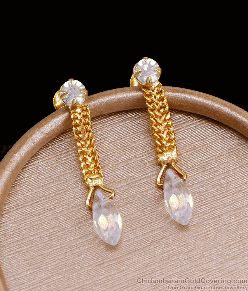 Trendy Light Weight White Stone Earring Gold Finish ER4535