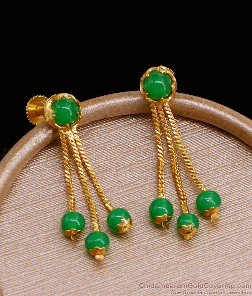 Traditional Hanging Green Stone Gold Earring Design ER4536