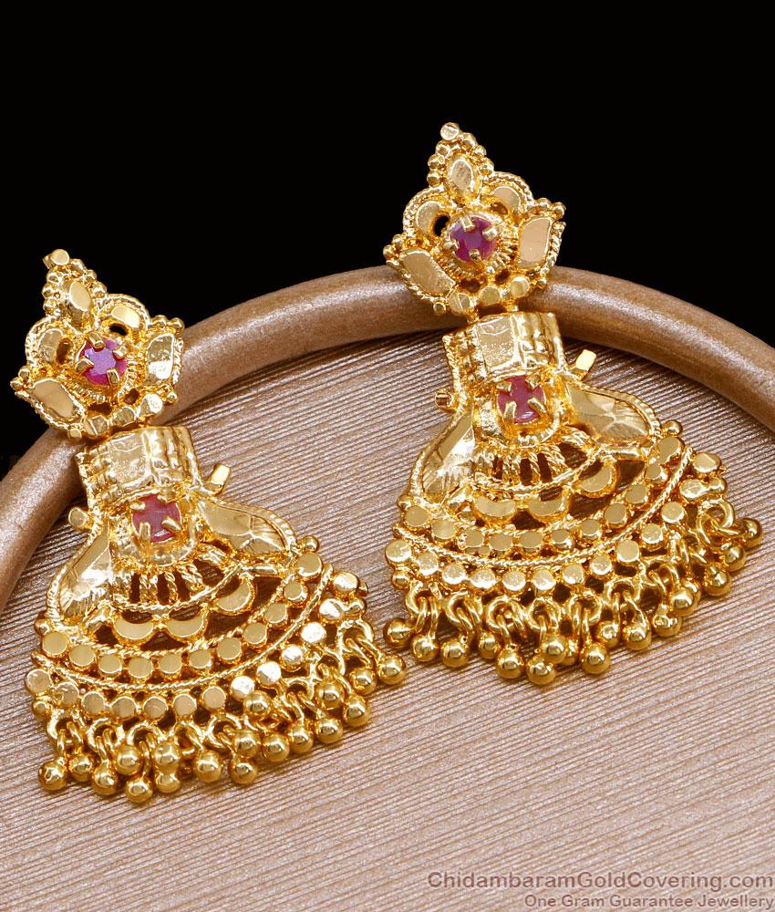 Elegant One Gram Gold Earring Ruby Stone Danglers ER4540