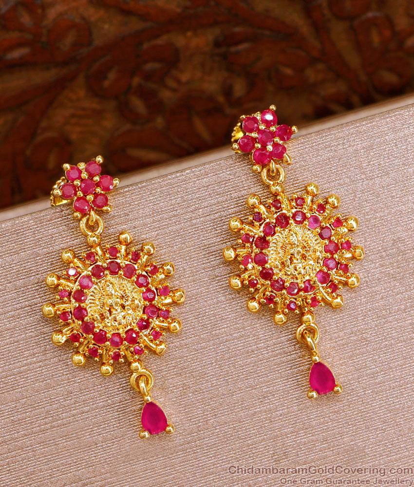 Elegant Ruby Stone Lakshmi Design Yellow Gold Earring Online ER4545