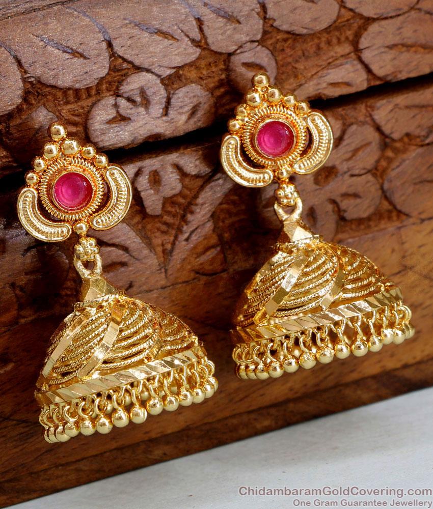 22Kt Gold Jhumkas Ruby Earrings For Marriage ER4553