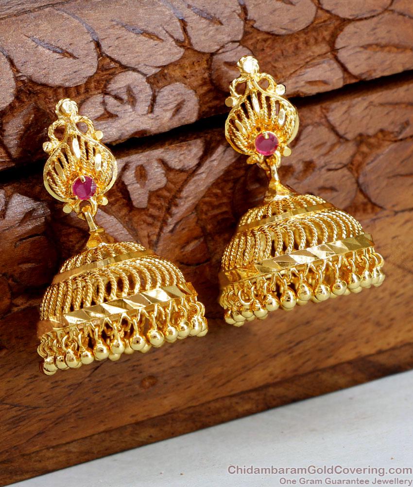 South Indian Gold Imitation Jhumkas With Ruby Stone ER4555