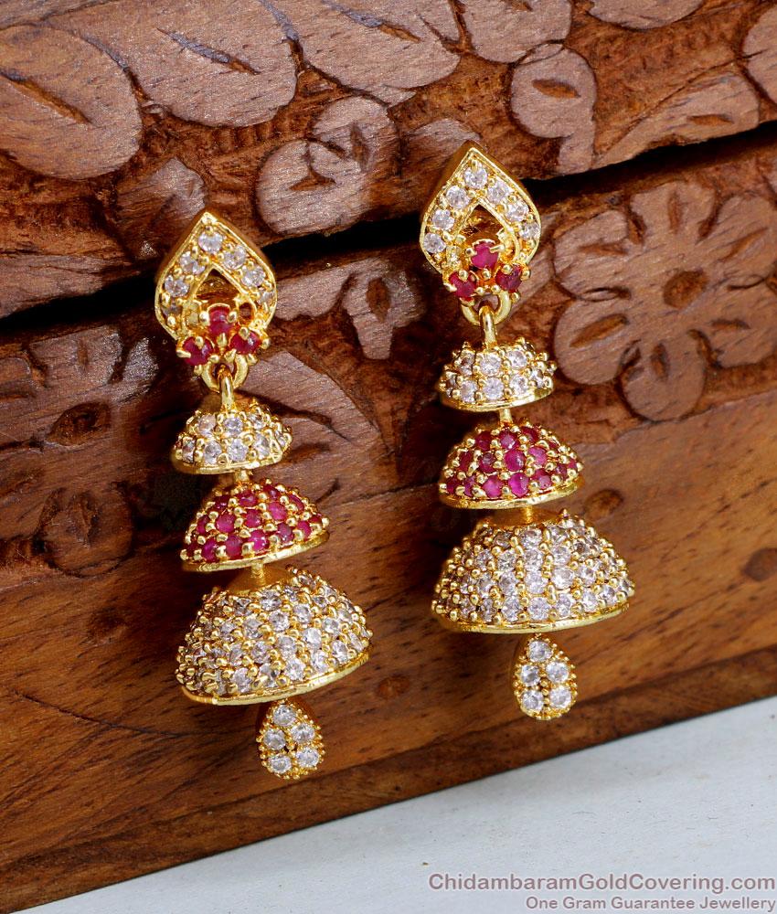 Beautiful Ruby White Stone Adukku Jhumki Bridal Design ER4556