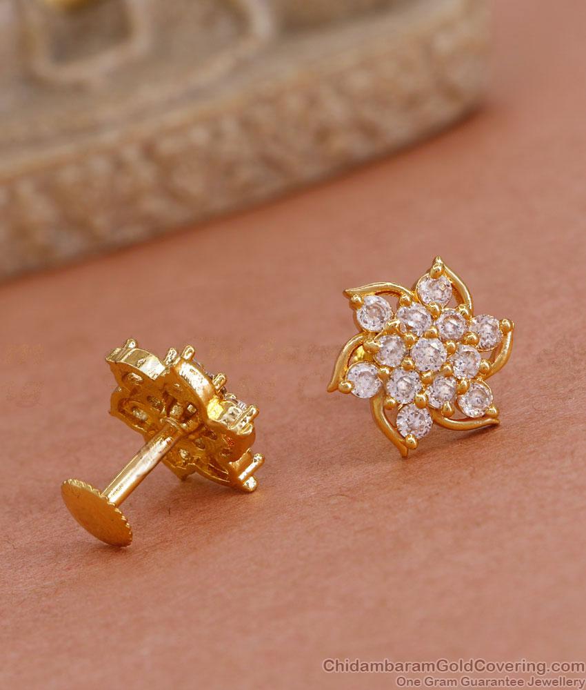 Beautiful White Stone Floral Gold Earrings With Price ER4567