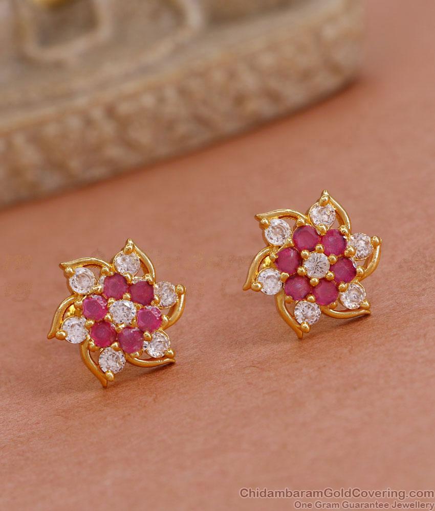 Ad Stone Gold Stud Earring Medium Size Floral Design ER4568