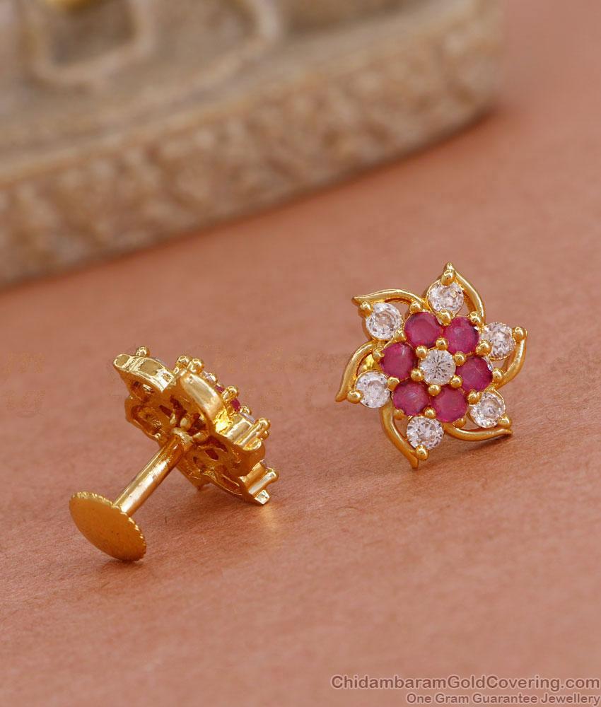 Ad Stone Gold Stud Earring Medium Size Floral Design ER4568