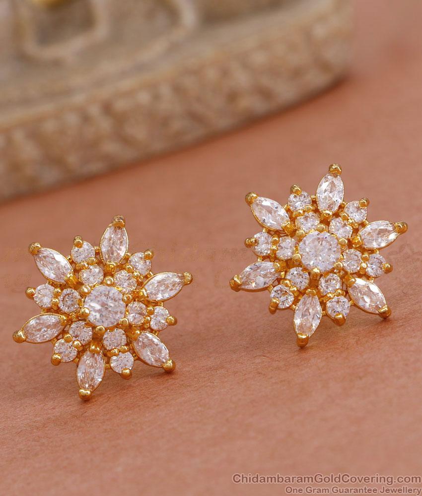 Trendy Full White Stone Big Stud Earring Flower Design ER4571