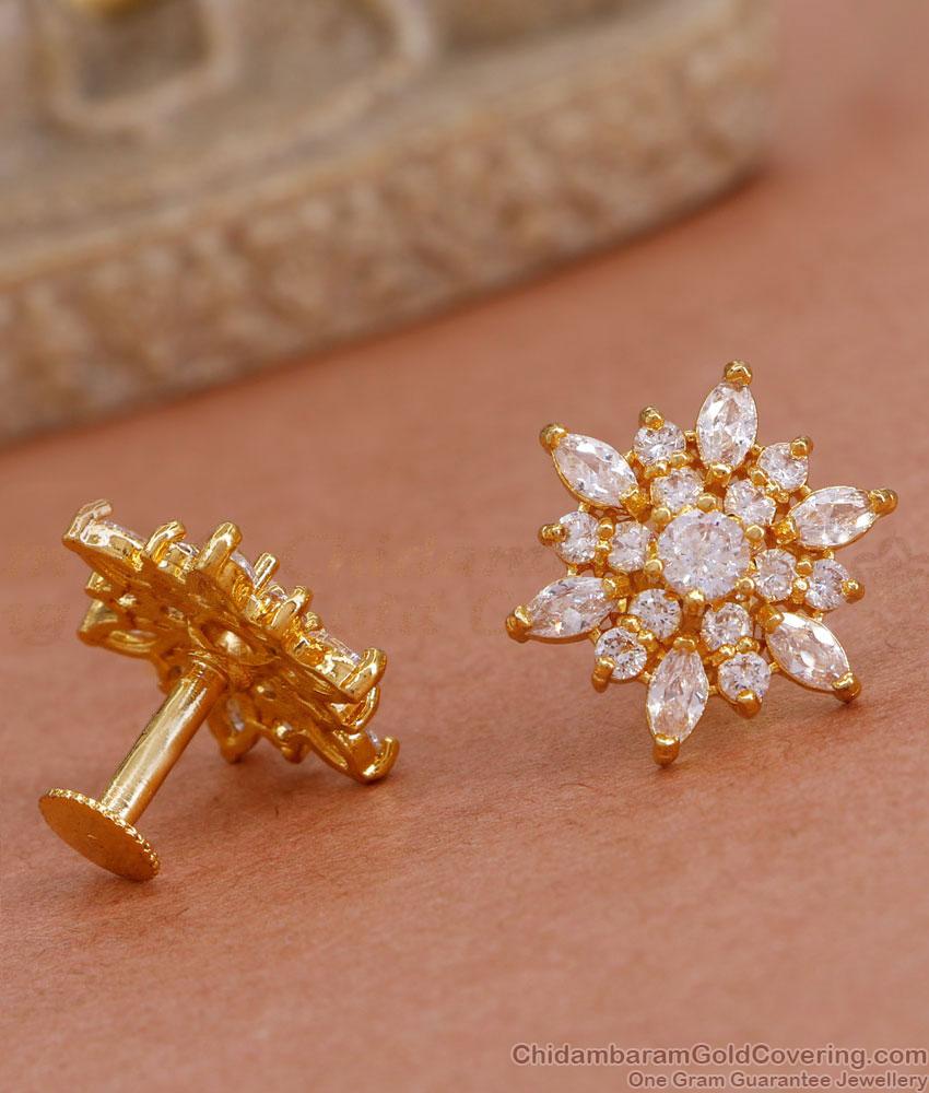 Trendy Full White Stone Big Stud Earring Flower Design ER4571