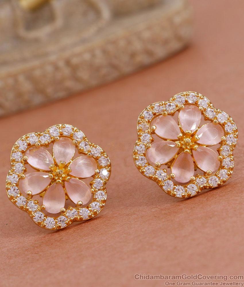 Beautiful Pink Opal Stone Big Ear Studs Gold Earring ER4573