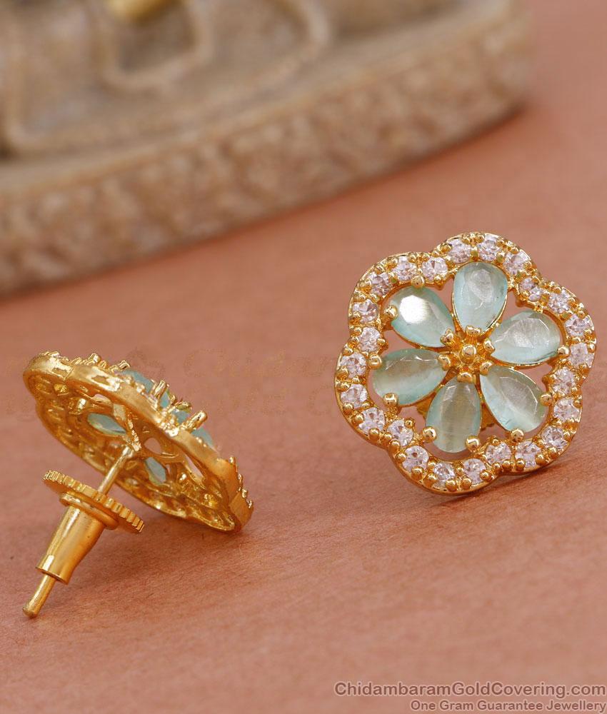 Light Green Stone Diamond Earring Floral Studs ER4574