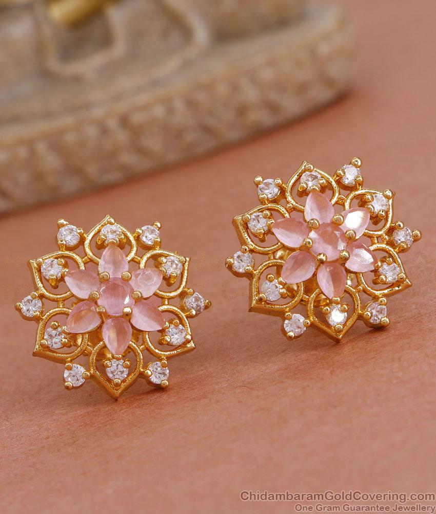 Party Wear Big Size Stud Earring Pink Diamonds ER4576