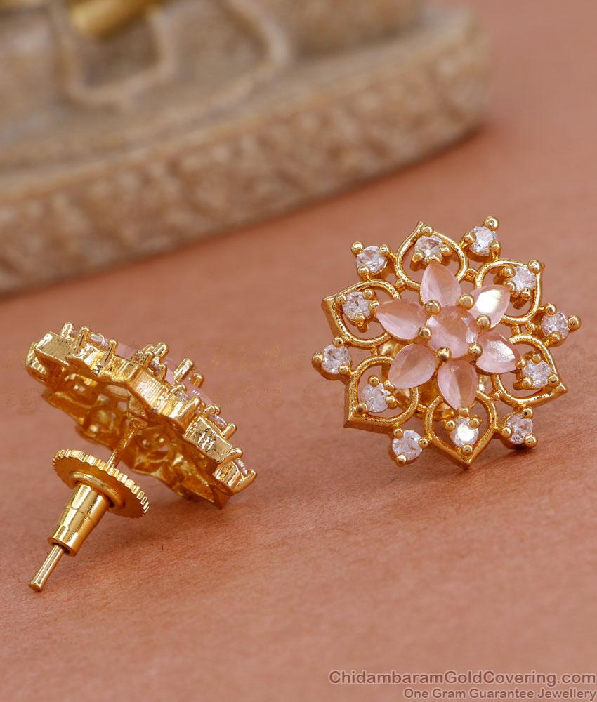 Party Wear Big Size Stud Earring Pink Diamonds ER4576