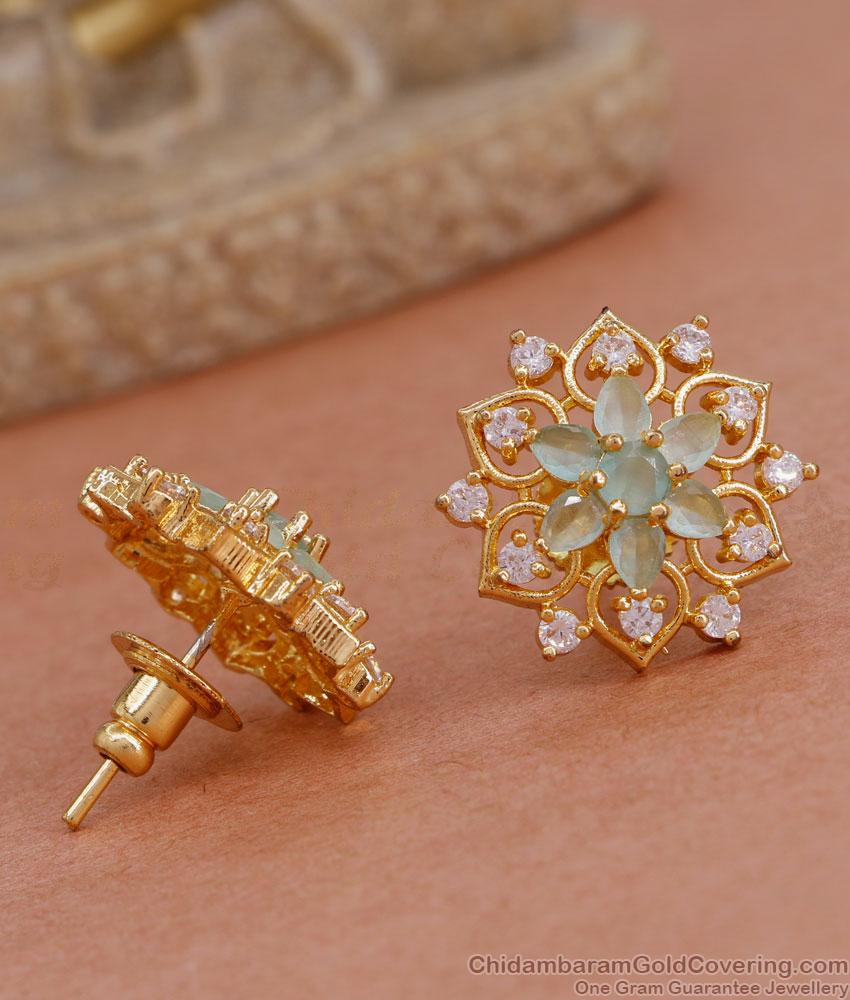 Attractive Flower Design Green Stone Studs Gold Finish ER4577