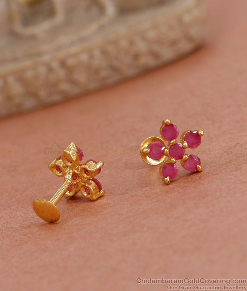 Full Ruby Stone Floral Stud Small Gold Plated Earring ER4581