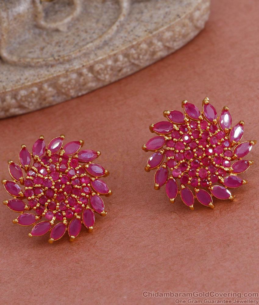 Beautiful Ruby Stone Gold Earring Big Floral Studs ER4585