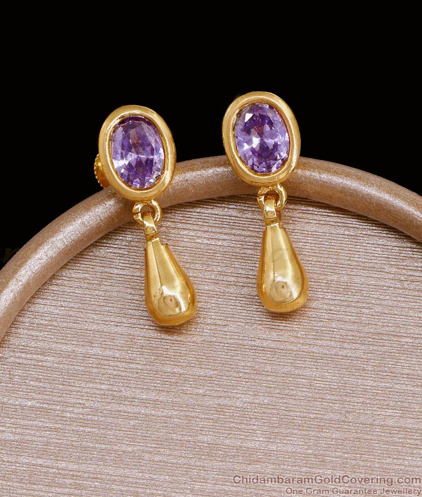 Office Wear Amethyst Stone Gold Earring Droplet Design ER4591