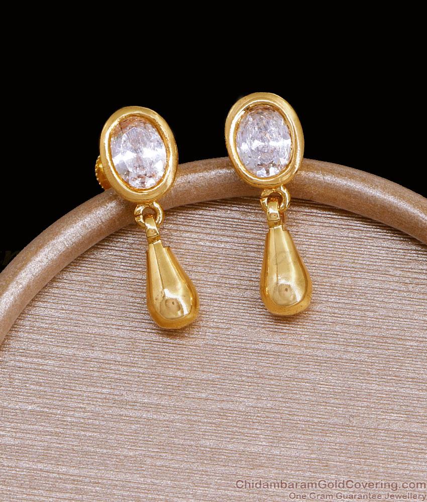 Buy White Stone Studs Plain Hanging Drops Gold Earring ER4592