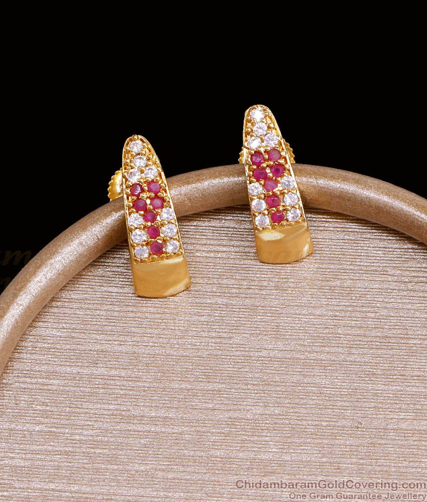 Traditional Ruby White Stone Gold Studs Screw Back Earring ER4594