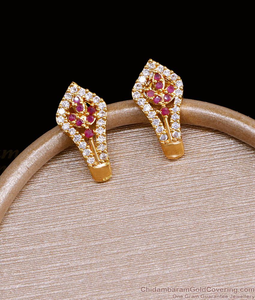 New Model Gold Design Stud Earring Ruby White Stone Design ER4597