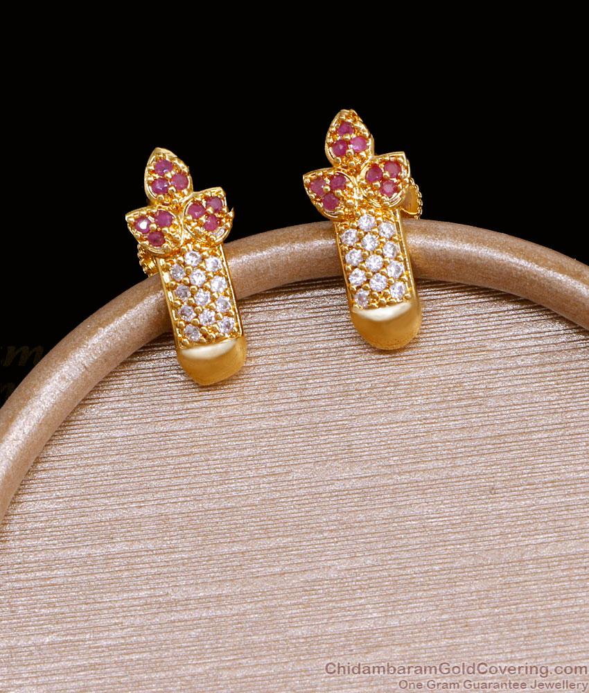 Ruby White Floral Design 1 Gram Gold Stud Earrings For Women ER4599