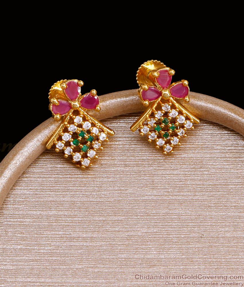 Multi Stone Flower Design Gold Imitation Stud Earring Online ER4601