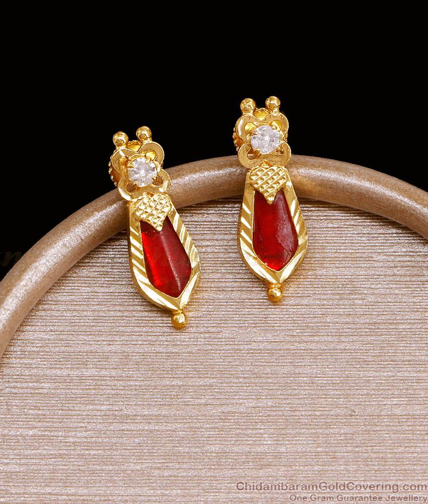 Pure Gold Tone Nagapadam Earrings Ruby Palakka Studs ER4604