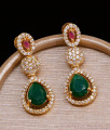 Premium Emerald Stone Diamond Earring 1 Gram Gold Dangler ER4612