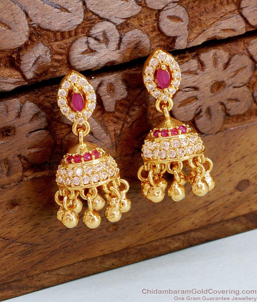 Ruby White Stone Gold Plated Jhumkas With Price Online ER4615