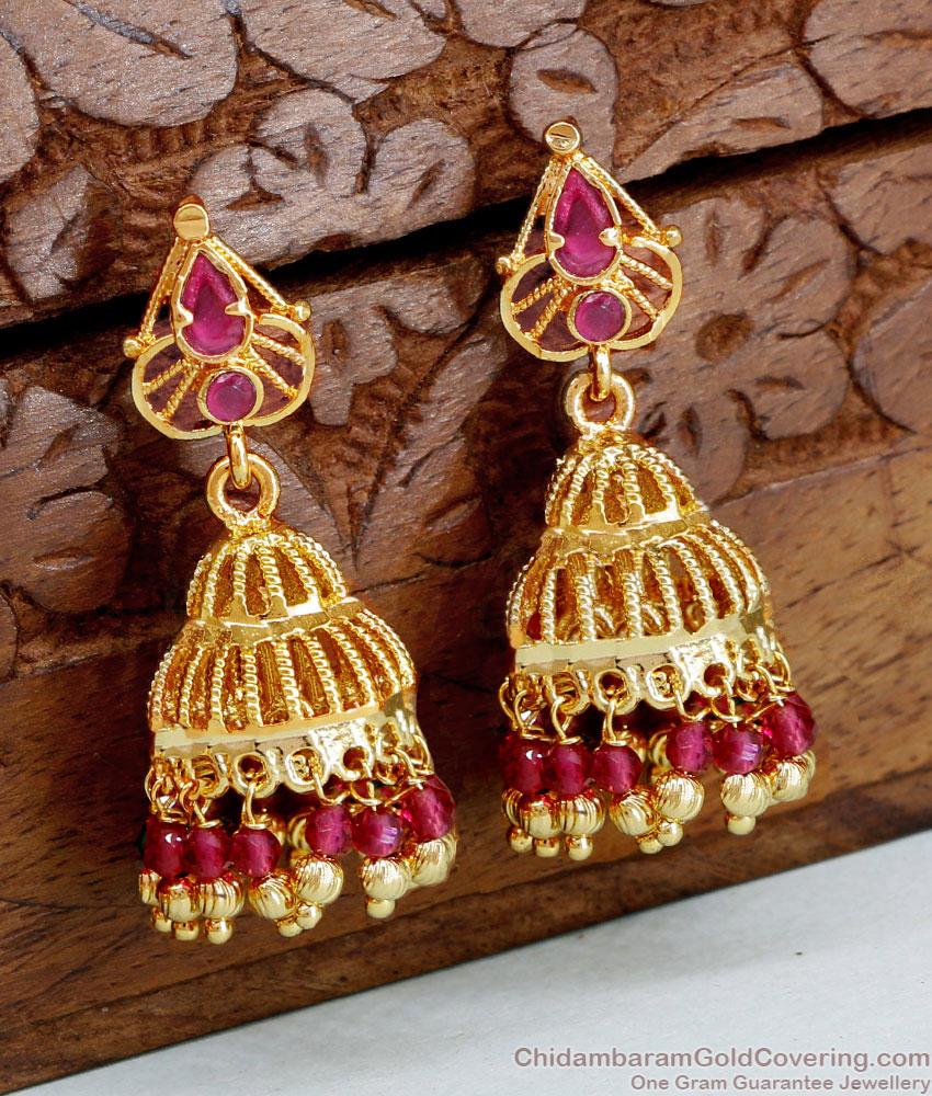 Latest Full Ruby Stone Gold Imitation Jhumkas For Engagement ER4617