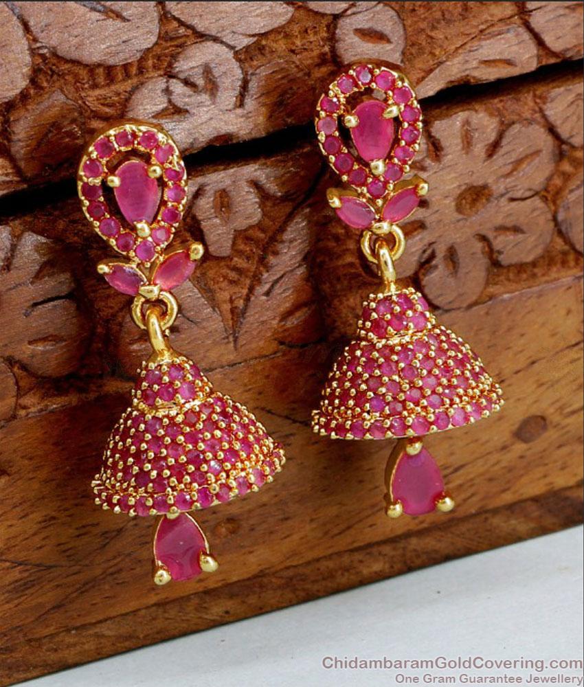 Full Ruby Stone 1 Gram Gold Earring Party Wear Jhumkas ER4620