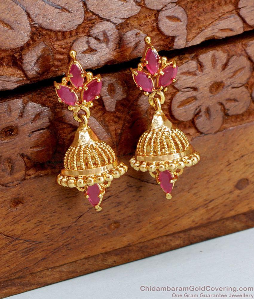 Simple Ruby Stone Gold Imitation Earring Designs Online ER4628