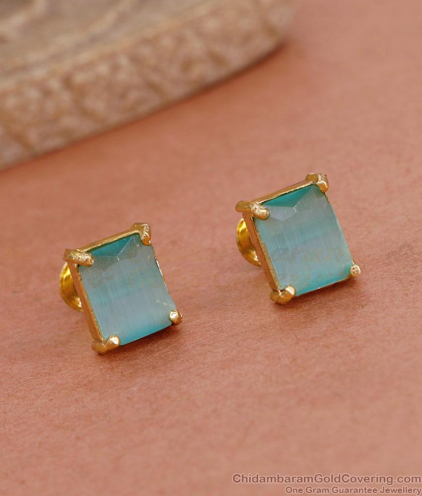 Single Aqua Blue Stone Gold Imitation Stud Earring ER4651