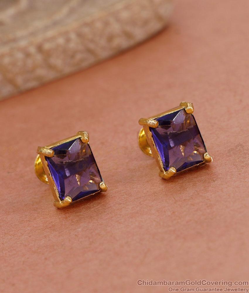 Dark Sapphire Stone Gold Ear Studs Daily Wear Design ER4652