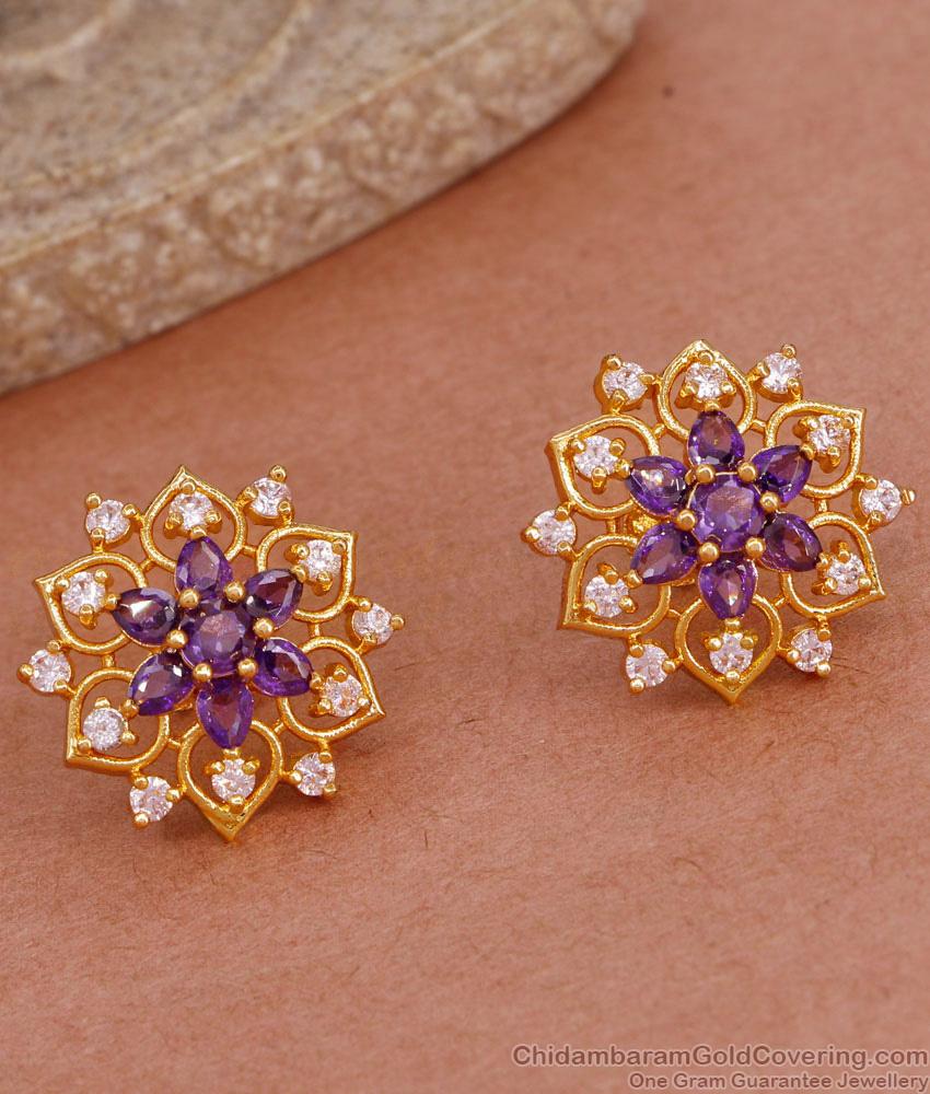 Premium Look Amethyst Stone Big Gold Imitation Stud Earring ER4654