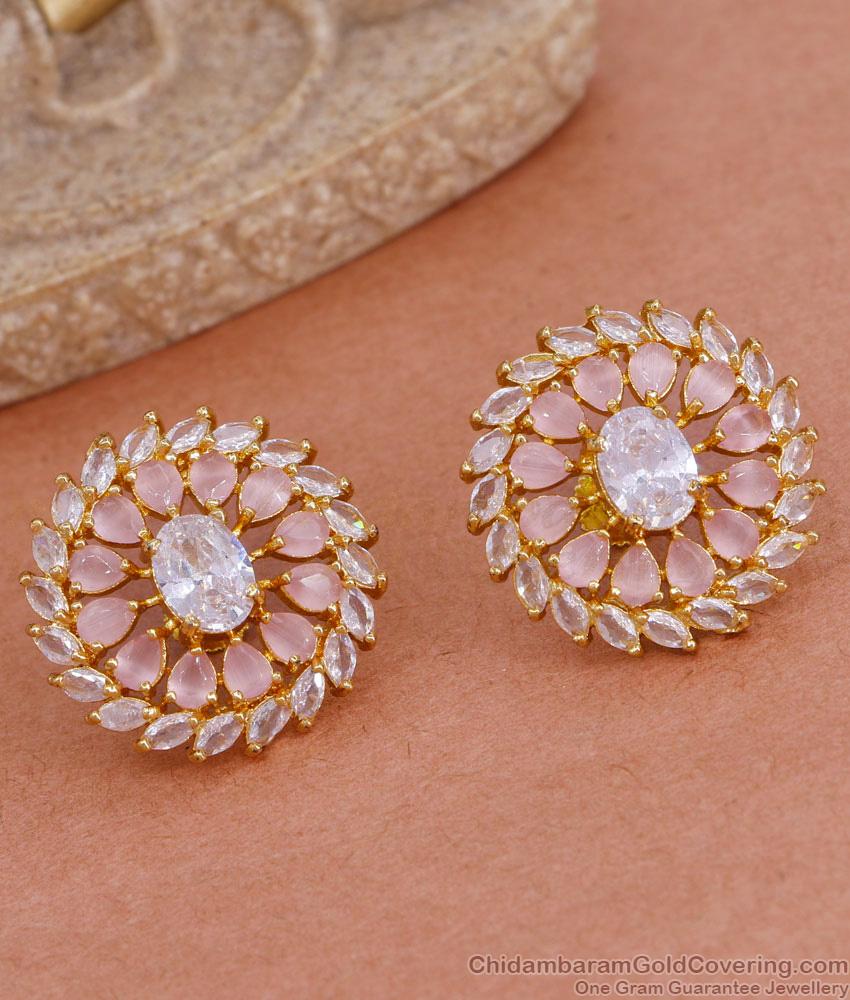 Beautiful Pink Stone Gold Imitation Studs Diamond Earring ER4658