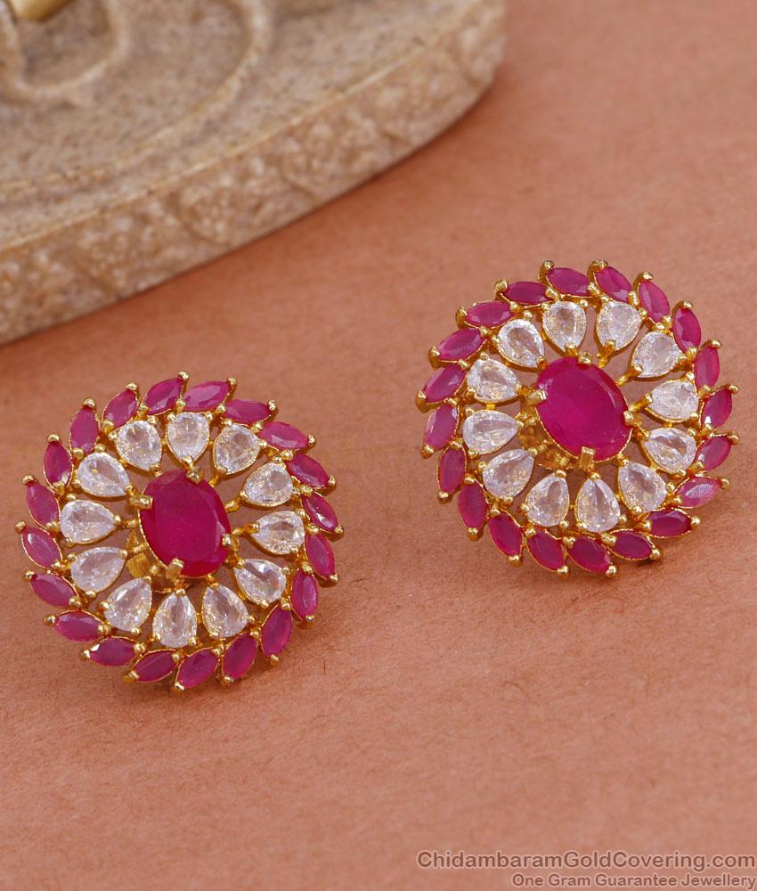 Attractive Ruby Stone Gold Plated Stud Earring For Women ER4659