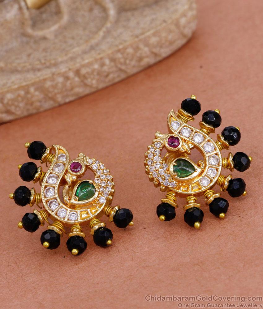 Black Crystal Peacock Stud Earring 1 Gram Gold Jewelry ER4661