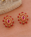 Traditional Coral Stone Stud Earring With Single Ruby Stone ER4665