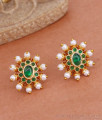 New Arrival Gold Imitation Pearl Stud Earring With Emeralds ER4667